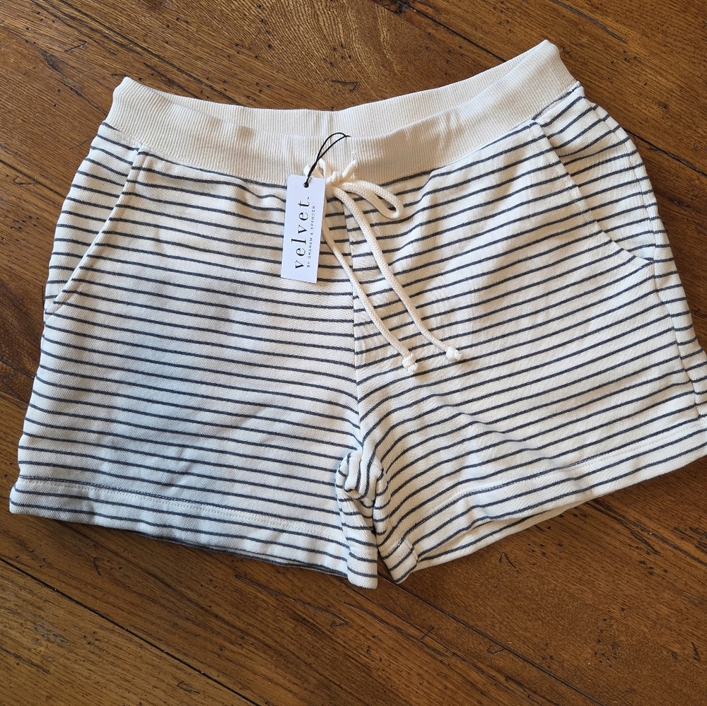 Velvet by Graham & Spencer Women's Knit Shorts - Cream and Black Stripes - Picture 3 of 5